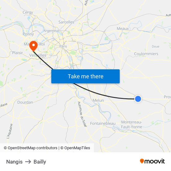Nangis to Bailly map