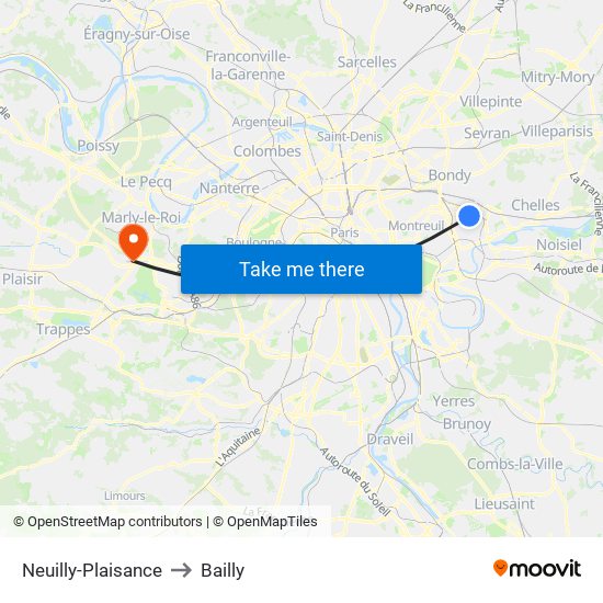 Neuilly-Plaisance to Bailly map