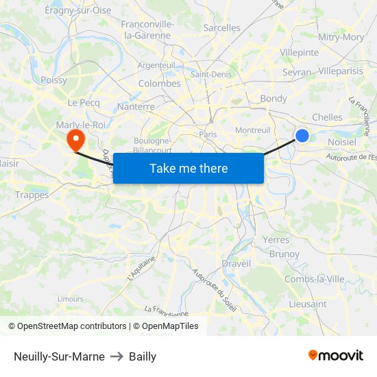 Neuilly-Sur-Marne to Bailly map