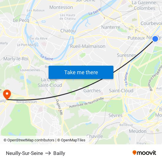 Neuilly-Sur-Seine to Bailly map