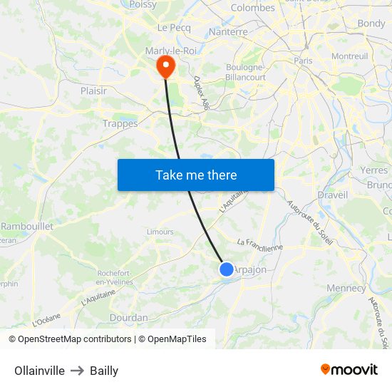 Ollainville to Bailly map