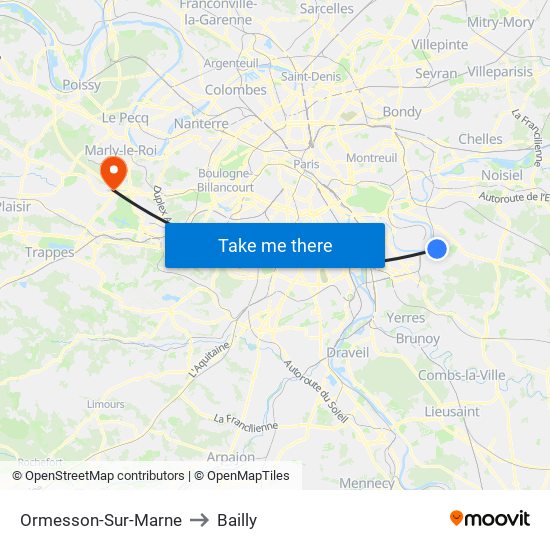 Ormesson-Sur-Marne to Bailly map