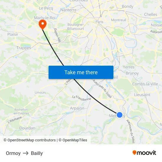 Ormoy to Bailly map