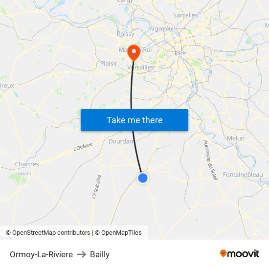 Ormoy-La-Riviere to Bailly map