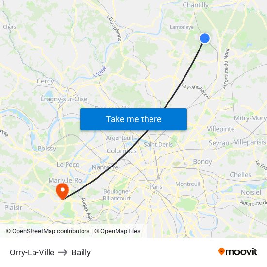 Orry-La-Ville to Bailly map