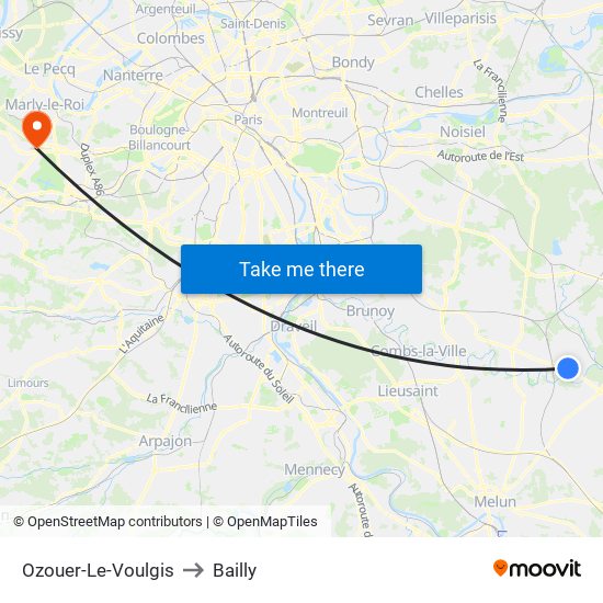 Ozouer-Le-Voulgis to Bailly map