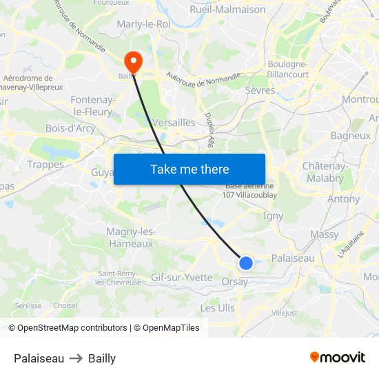 Palaiseau to Bailly map