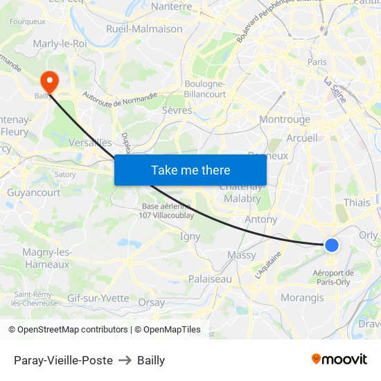 Paray-Vieille-Poste to Bailly map