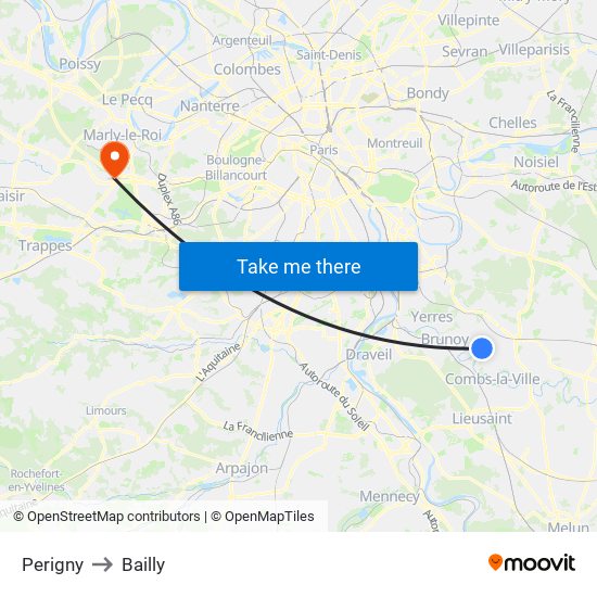 Perigny to Bailly map