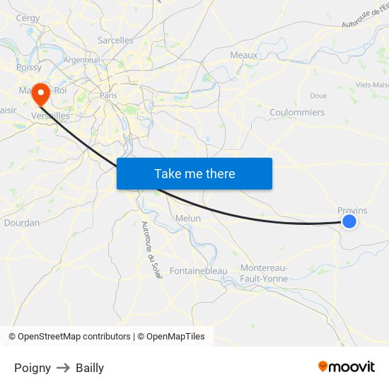 Poigny to Bailly map