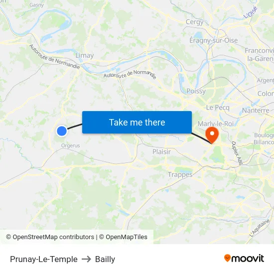 Prunay-Le-Temple to Bailly map
