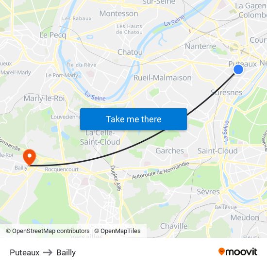 Puteaux to Bailly map
