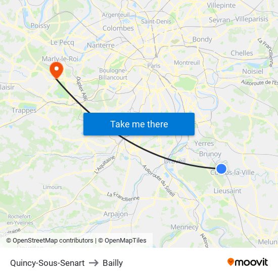 Quincy-Sous-Senart to Bailly map