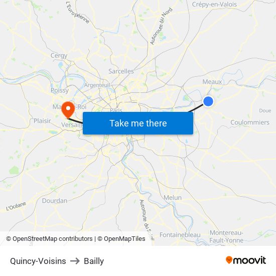 Quincy-Voisins to Bailly map