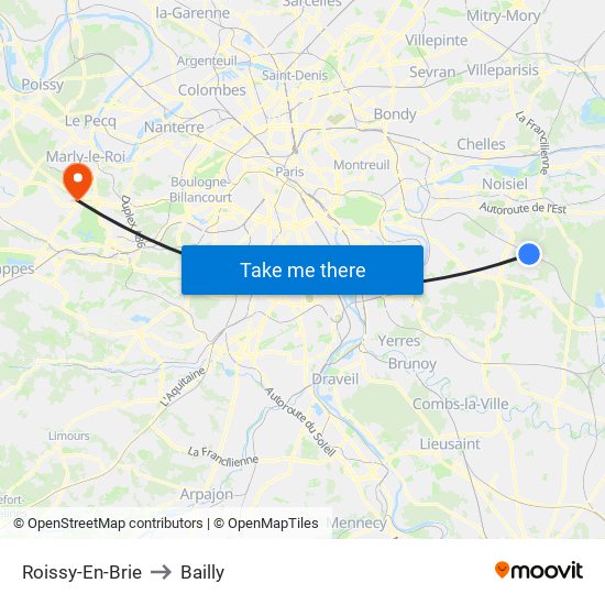 Roissy-En-Brie to Bailly map