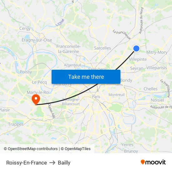 Roissy-En-France to Bailly map