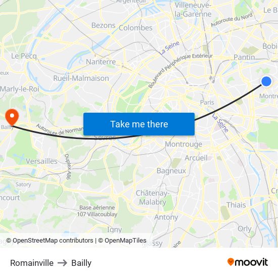 Romainville to Bailly map