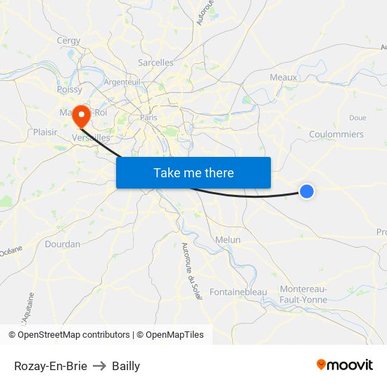 Rozay-En-Brie to Bailly map