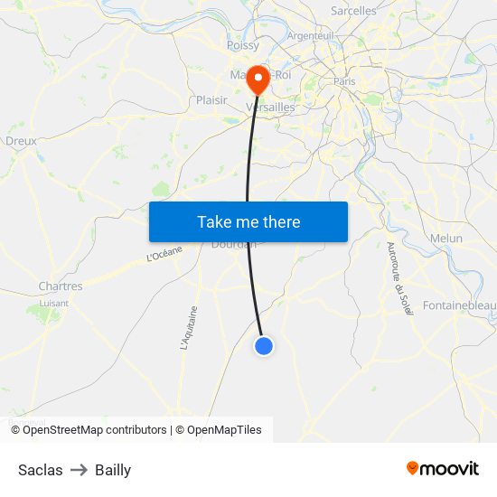 Saclas to Bailly map