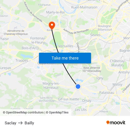 Saclay to Bailly map