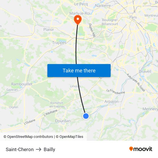 Saint-Cheron to Bailly map