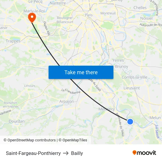 Saint-Fargeau-Ponthierry to Bailly map
