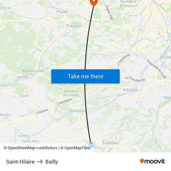 Saint-Hilaire to Bailly map