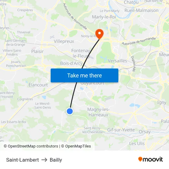 Saint-Lambert to Bailly map