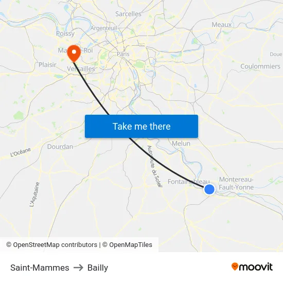 Saint-Mammes to Bailly map