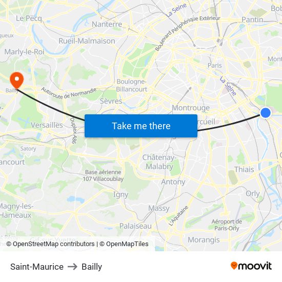 Saint-Maurice to Bailly map