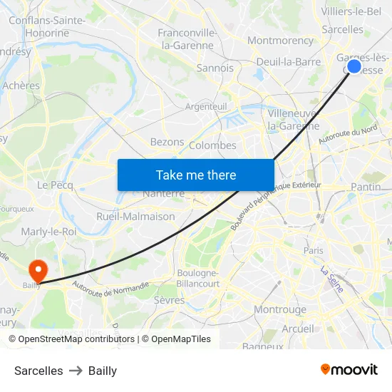 Sarcelles to Bailly map