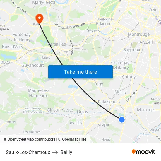 Saulx-Les-Chartreux to Bailly map