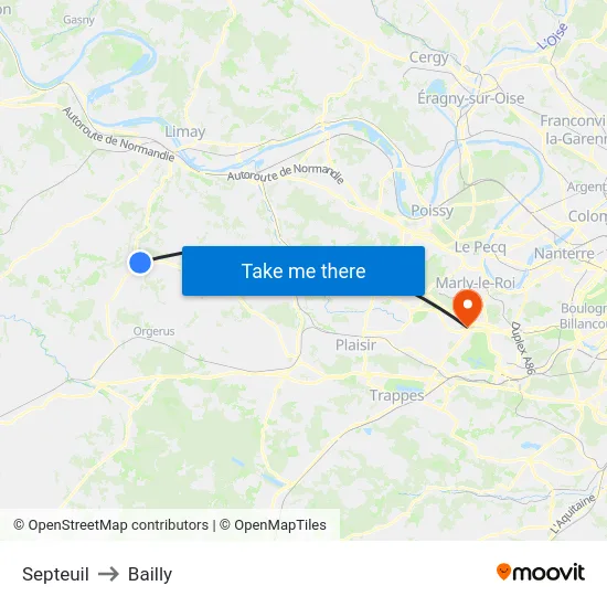 Septeuil to Bailly map