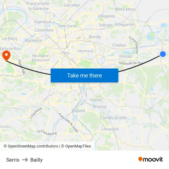 Serris to Bailly map