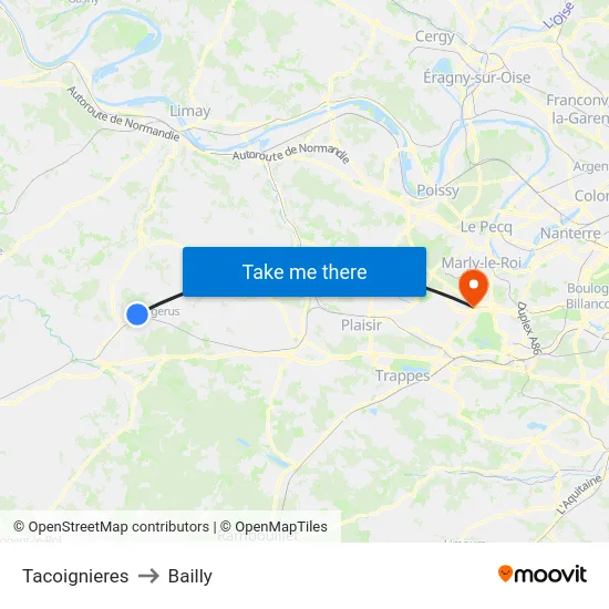 Tacoignieres to Bailly map