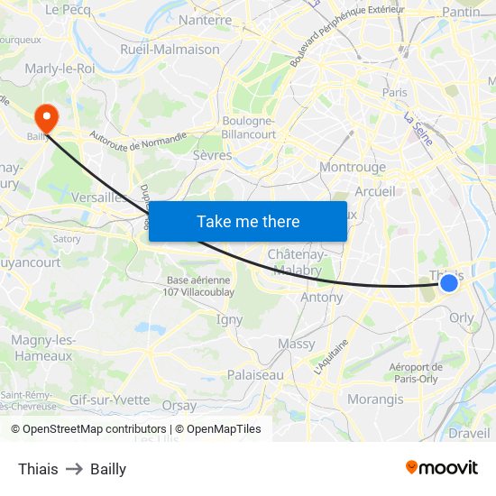 Thiais to Bailly map