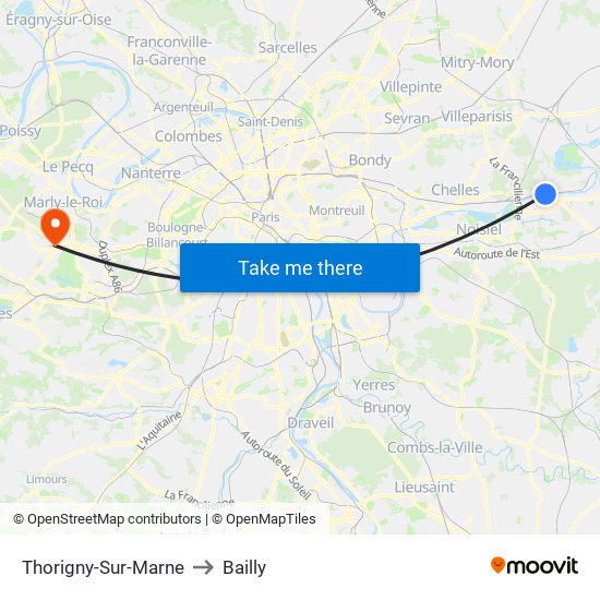 Thorigny-Sur-Marne to Bailly map