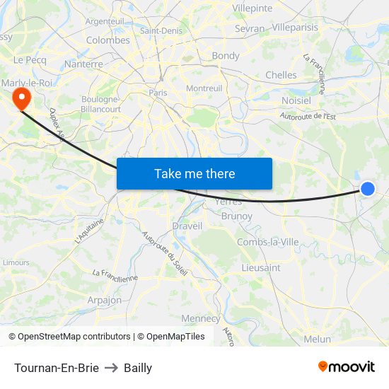 Tournan-En-Brie to Bailly map