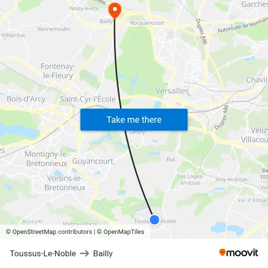 Toussus-Le-Noble to Bailly map