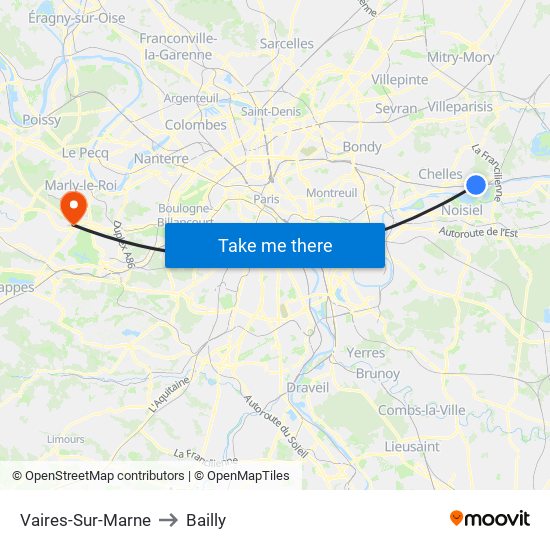 Vaires-Sur-Marne to Bailly map