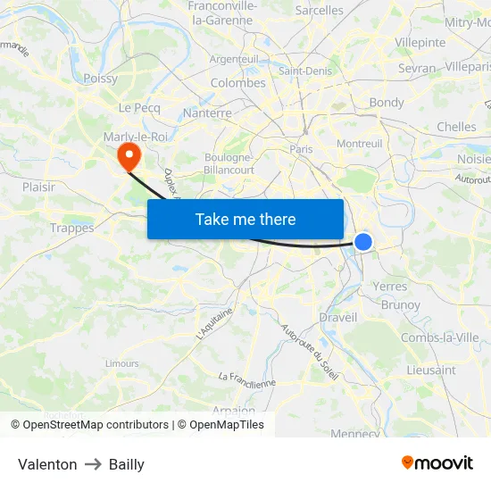 Valenton to Bailly map