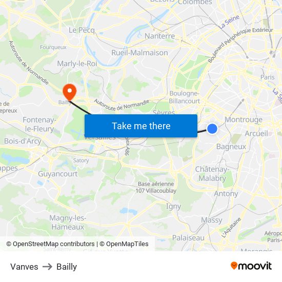 Vanves to Bailly map