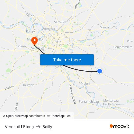 Verneuil-L'Etang to Bailly map