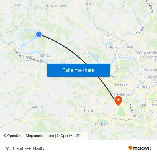 Vetheuil to Bailly map