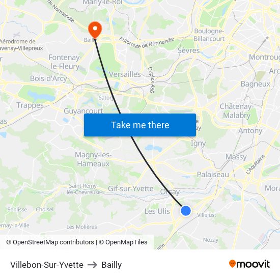 Villebon-Sur-Yvette to Bailly map