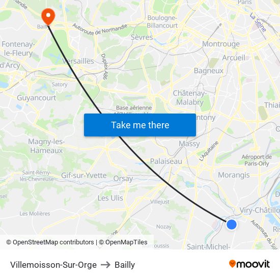 Villemoisson-Sur-Orge to Bailly map