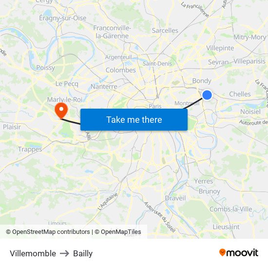 Villemomble to Bailly map