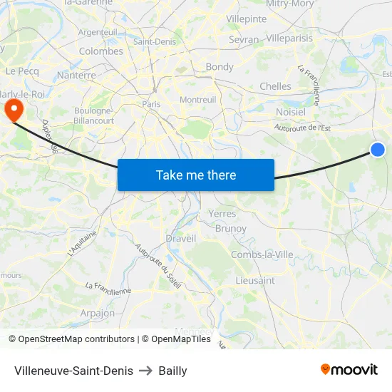Villeneuve-Saint-Denis to Bailly map