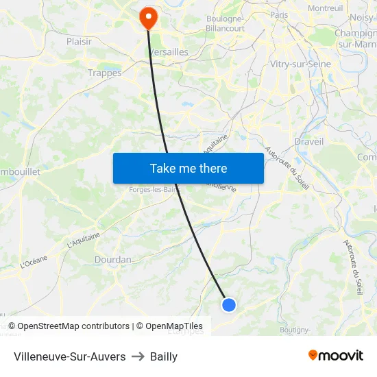Villeneuve-Sur-Auvers to Bailly map