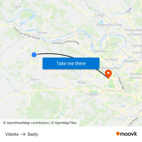 Villette to Bailly map